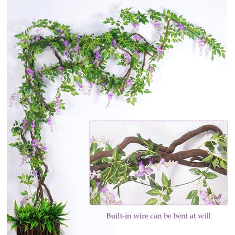 Guirlande de glycine artificielle, couronne de vigne artificielle, guirlande suspendue en rotin pour la décoration florale de la maison, du jardin, des cérémonies et des arches de mariage. (1/5)