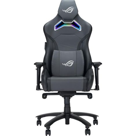 ASUS ROG Carro X Silla para Juegos (Aura Iluminación RGB, reposabrazos 4D, Espuma viscoelástica, Cuero de PU con Mando One-Touch), Gris