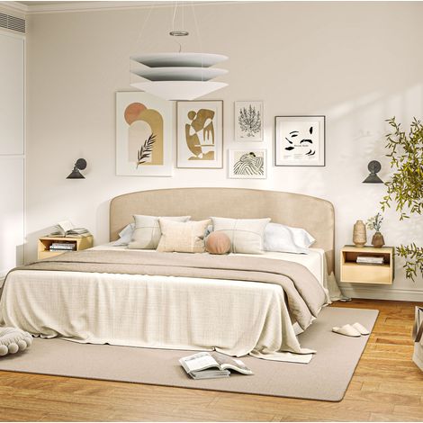 Nachttische hängend 2er-Set, modern, Holzoptik Natur, mit 1 Schublade und offenem Fach, 45 x 35 x 27,5 cm (1/5)