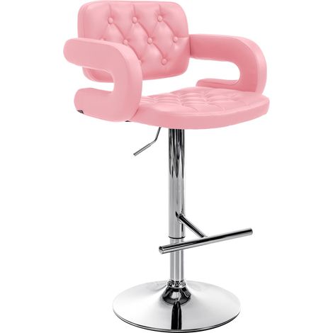 Taburete de bar tapizado en material sintético rosa con reposabrazos y reposapiés de metal cromado diseño moderno 100006833 (1/5)