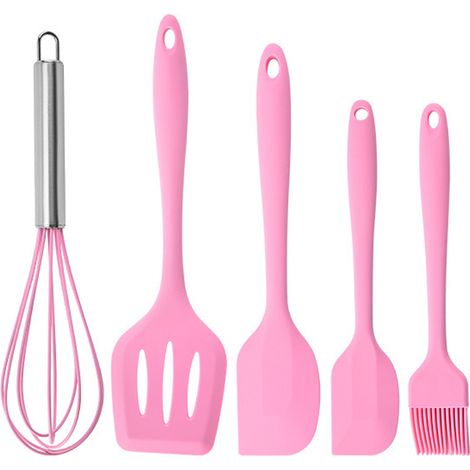 Ensemble Ustensiles Cuisine Silicone - Resistance Chaleur Et Usure - Poignee Ergonomique Anti Derapante - Cuisson Silencieuse - Lot De 5 Pieces (1/5)