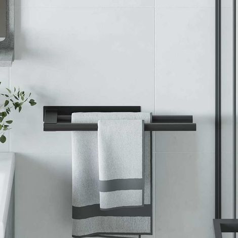 vidaXL Porta asciugamani Nero 40 x 9 x 4 cm Acciaio inossidabile