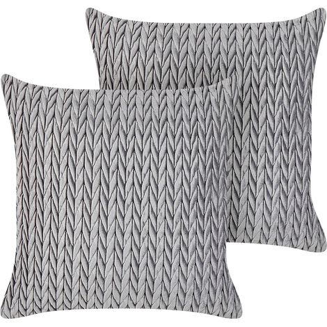 Lot 2 Coussins Deco Motif Tressé Texturé 45 x 45 cm en Tissu Polyester Gris Eclipta (1/5)