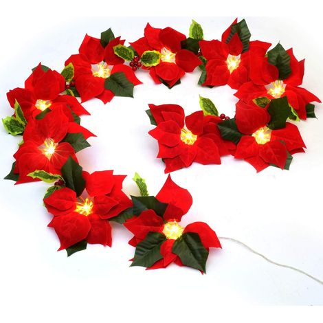 Weihnachtsstern-Girlande mit Lichtern, künstliche Weihnachtsgirlanden für Weihnachtsbaum-Dekoration, Party, Tür, Kamin-Dekoration (1/5)