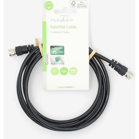 Nedis Satelliten- und Antennenkabel / F Stecker / F Stecker / Vernickelt / 50 dB / 75 Ohm / Doppelt geschirmt / 1.50 m / Rund / PVC / Schwarz / Label