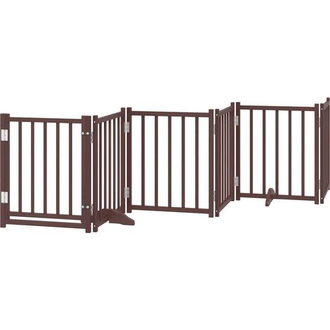 Barrière pour chiens avec porte 6 panneaux bois de sapin massif