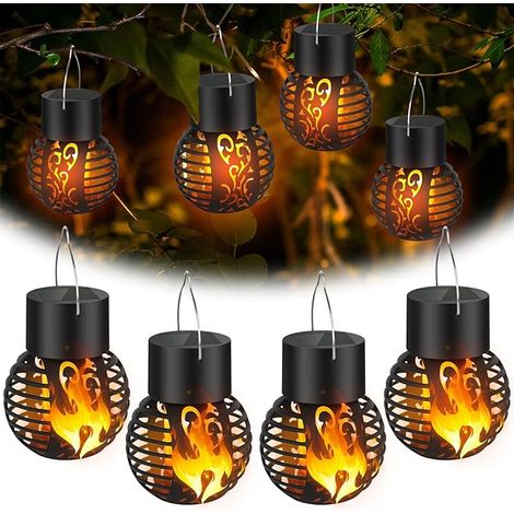 Mienup 4 Pièces Lanterne Solaire Extérieure, Lampe Flamme Solaire avec effets de flamme réalistes, Lanterne solaire LED étanches IP65 pour extérieur pour balcon, terrasse, décoration de jardin (1/5)