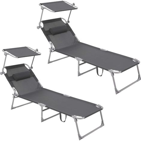 Songmics – Transat pliable avec pare-soleil réglable – Dossier 4 positions – Fer robuste et tissu synthétique – Capacité 150 kg – GCB19UV12