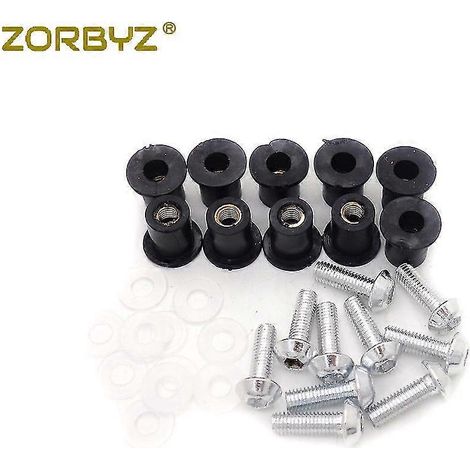 Kit de 10 vis M5 pour pare-brise de moto (écrous et rondelles inclus) - Argenté (1/5)