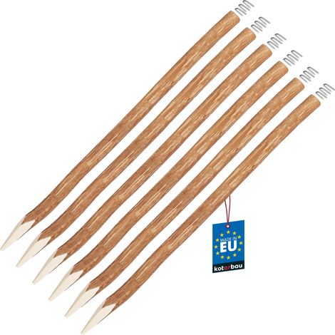 KOTARBAU® Lot de 6 Poteau Bois pour Palissade - Poteau de Clôture Ø 7 cm x 120 cm - Poteau en Bois de Noisetier - Poteau de Clôture Ganivelle - Pointu - Naturel - avec Crampons en U (1/4)