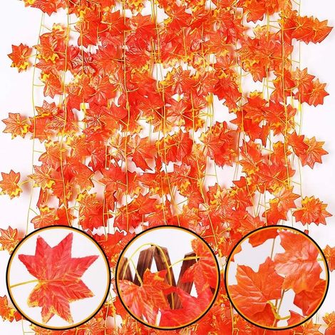 12 hojas de arce artificiales de 2,4 m, guirnalda de hojas de arce otoñales, follaje de hiedra, decoración colgante, guirnalda de flores artificiales para interiores, exteriores, hogar, balcón, jardín