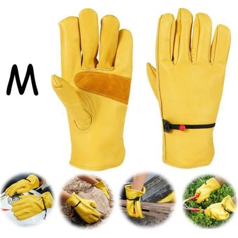 Gants de jardin - Anti-épines - Anti-rayures - Peau de vache - Taille unique - Jaune (1/4)