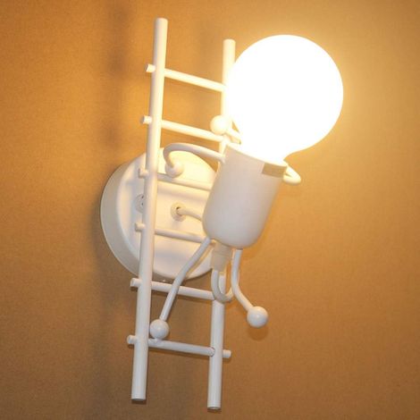 Applique Murale Interieur Lampe Moderne Lampe Murale LED, E27 Vintage en Métal Lampe pour Chambre à Coucher Chambre D'enfants Couloir Restaurant Escalier (Blanc) (1/5)