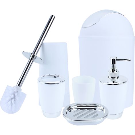 6Pièces Ensemble Accessoires Salle de Bain Corbeille Porte-Savon Distributeur Gobelet Brosse à Dents (1/3)