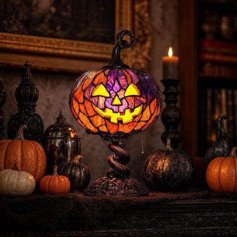 Lampe de table en verre teinté forme citrouille d'Halloween (1/5)
