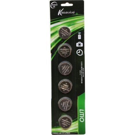 KASAVIVA LITIO - BATTERIE 6 PZ MONOUSO LITIO 3V PIATTA A BOTTONE CR2025