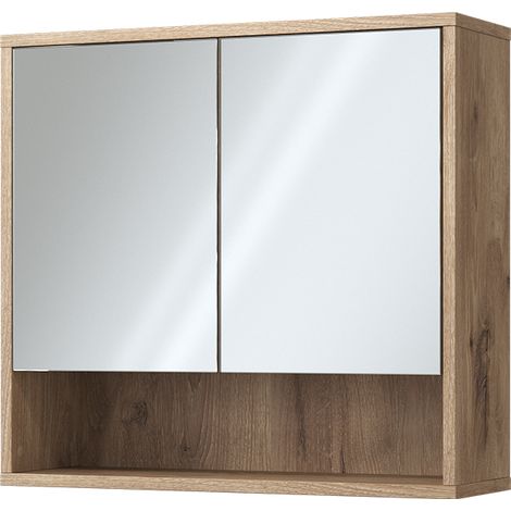 Specchio contenitore bagno Eliza, Quercia vichinga, 70 x 65 cm con 2 porte, Vicco