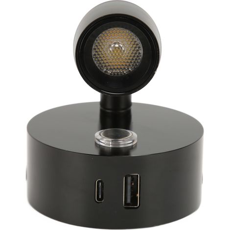 Lampe de lecture RV avec port USB Type C, veilleuse bleue, 3 couleurs à intensité variable, lampe de lecture bateau, surface polie, interrupteur tactile, DC12-24V, noir (1/5)