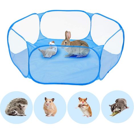 Stylo Jeu Pliable Portable Petits Animaux avec Sac Rangement,Respirante Tente Cage clôture d'exercice pour Animaux Cochon d'Inde,Lapins,Hamster,Chinchillas,hérissons,Chats（bleue）