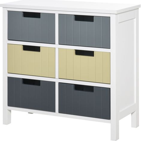 Commode en bois 6 tiroirs, meuble rangement pieds surélevés, moderne chambre salon salle de bain, 62x28x58 cm multicolore