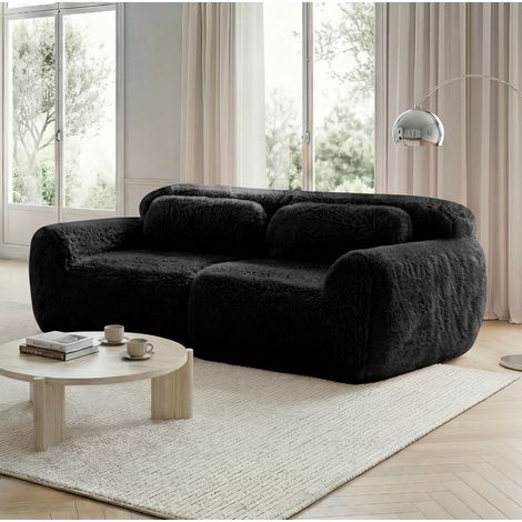 Divano modulare a 2 posti senza telaio in tessuto peluche, 204 x 104 x 73 cm, nero, con cuscini (1/5)