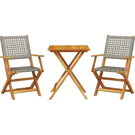 Maison Exclusive - 3-tlg. Bistro-Set Grau Poly Rattan und Massivh (1/5)