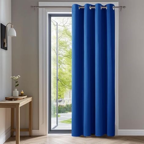 Rideaux isolants et occultants, 132 x 214 cm (largeur x hauteur), adaptés aux salons et aux chambres, design perforé moderne, bleu, 1 pièce. (1/3)