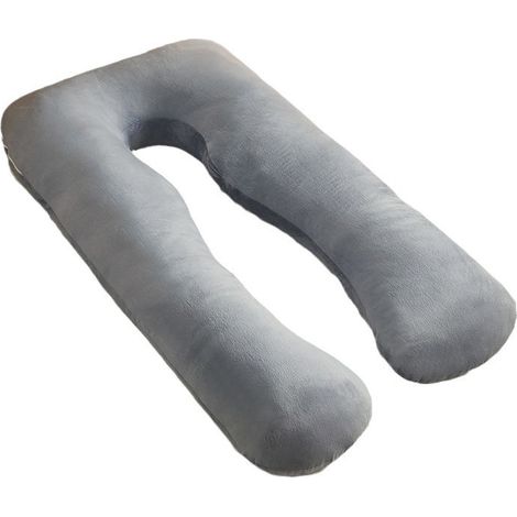 Coussin de grossesse en forme de U, soutien intégral du dos, des hanches et des jambes, housse en velours lavé - Gris-AquaForge (1/5)