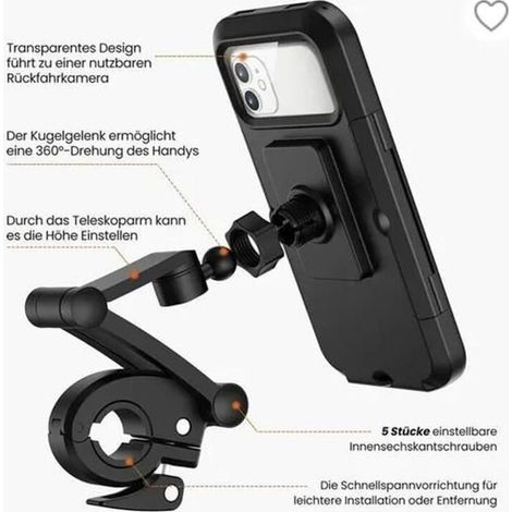 Supporto impermeabile per bicicletta per smartphone fino a 6,7 pollici, fissaggio robusto, compatibile con iPhone e Samsung, per l'uso da parte di ciclisti e motociclisti. (1/3)