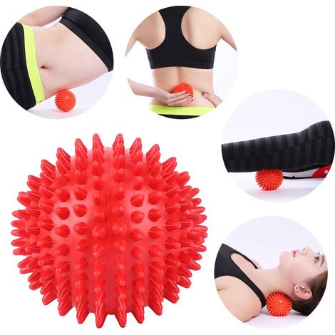 Rouleau de Massage en Plastique Résistant avec Picots - Balle de Fitness pour Détente Musculaire - Rouge 9cm (1/5)