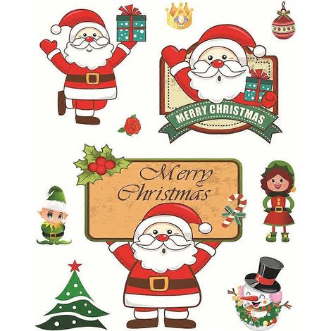 10 autocollants de Noël pour vitrines, miroirs, murs et portes - Décorations festives adorables pour salon et chambre (motifs aléatoires)-10pcs