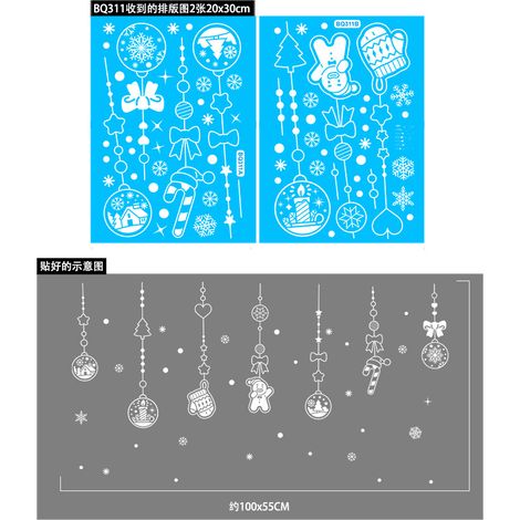 Autocollants Père Noël, pendentifs couronne de rennes, autocollants statiques flocons de neige blancs, décorations de Noël, autocollants pour fenêtres.