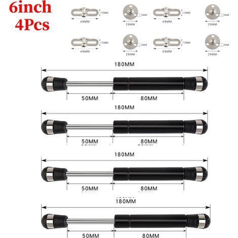 (Lot de 4 vérins à gaz noirs de 15 cm) pour portes de placard, 100 N/10 kg, support de couvercle à ressort à gaz, amortisseurs à gaz, charnière hydraulique pour placard de cuisine (1/5)