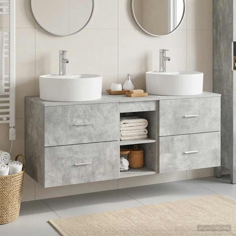 vidaXL Bathroom Cabinet Set 3 pcs Concrete Grey 129 x 44.5 x 82 cm (1/5)