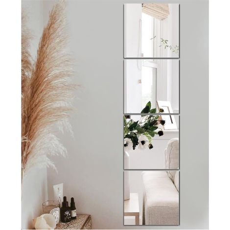 4 Pièces Miroir Adhésif Verre Poli 35x35cm Décoration Murale Salon Chambre (1/5)