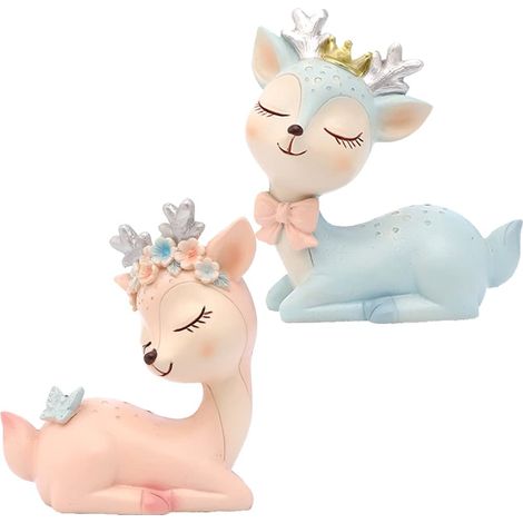 2 Pièces Figurines de Cerf Mignon Mini, Mignon Mini Cerf en Résin, Décoration de Gâteau de Cerf, pour Fêtes d'anniversaire, Douches de Jardin, Baby Showers, Décoration Intérieure, 2 Couleurs (1/5)
