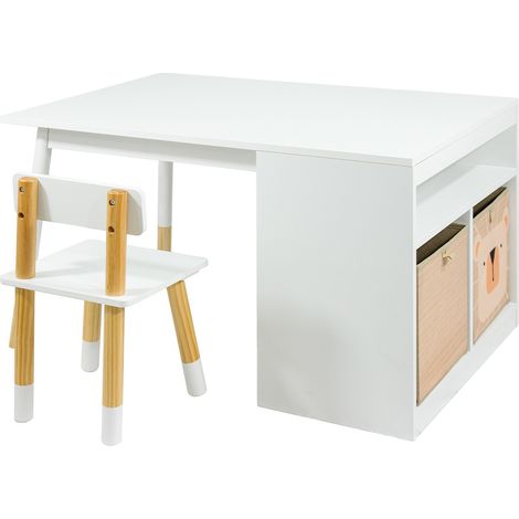 Tavolo e sedie per bambini Mobili Rebecca Lino 53x90x60 MDF Pino Bianco (1/5)