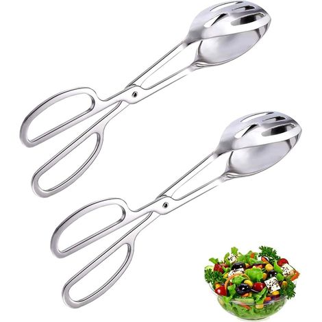 Pince A Salade - Acier Inoxydable 25 Cm - Forme Ciseaux Ergonomique - Pour Buffet Reception Barbecue - 2 Pieces (1/5)