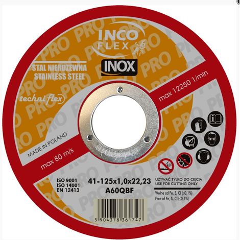 Taza de Metal Inox INCOFLEX 1251,0, disco de corte para amoladoras, cortes rápidos en acero inoxidable y metales duros, alta durabilidad, acabado limpio.