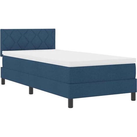 Un lit à ressorts avec matelas et lumières LED bleues, mesurant 90 x 190 cm, en tissu. (1/5)