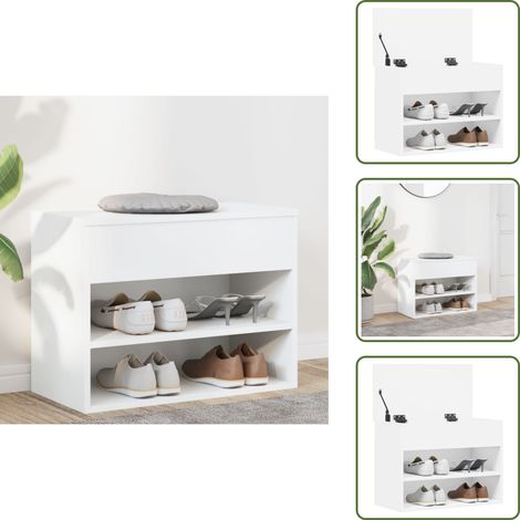 Estantes para zapatos - vidaXL Banco zapatero de madera de ingeniería blanco 60x30x45 cm - Banco de madera