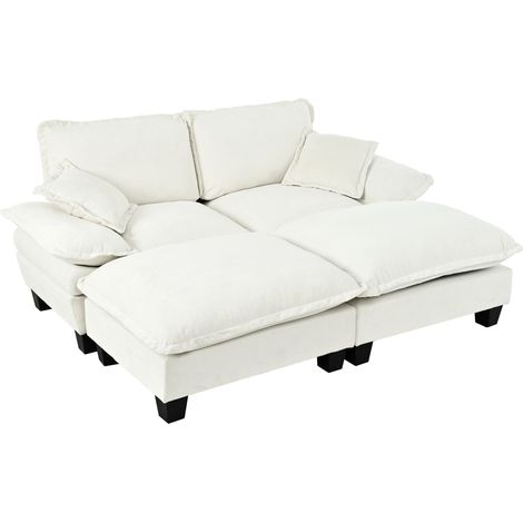 ELVMI Sofá De Esquina Modular 3 Plazas con Otomana Móvil y Cojines, Chenilla Beige 194 x 151 x 90 cm (1/5)