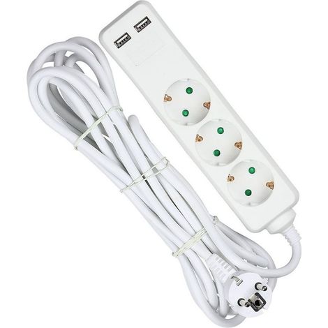 3 Ways Socket with 2 USB (3G 1.5mm2 X 5M) Polybag with Card White