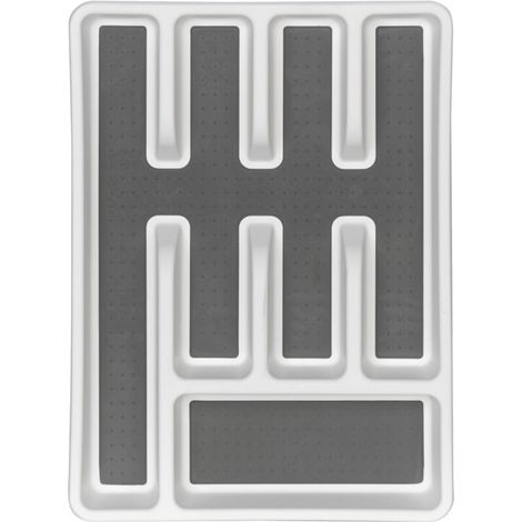 Bac à couverts 5 compartiments plastique blanc antidérapant pour organisateur tiroir à couverts cuisine 2er Set idéal pour rangement pratique et efficace en plastique moderne 26,5 x 36,5 cm (1/5)