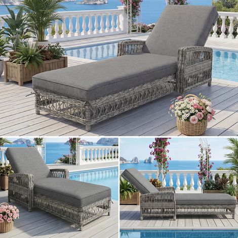 extérieur rotin lounger (1 set), résistant aux intempéries bain de soleil avec réglable, format pratique (1/5)