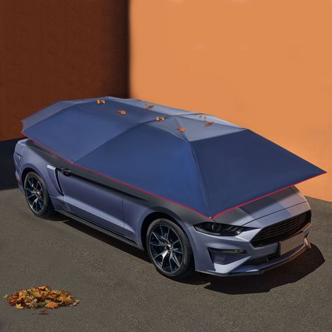 Tente de voiture semi-automatique pliable - Couverture amovible - Portable - Protection de voiture - 4,2 x 2,2 m (bleu marine) (1/5)