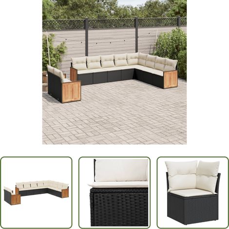 vidaXL Canapé en résine - Salon de jardin 10 pcs avec coussins noir résine tressée (1/5)