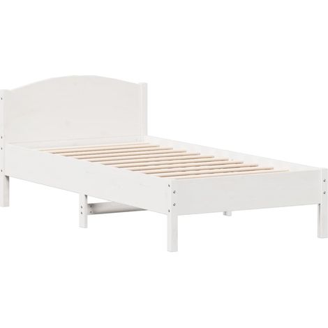 Cadre de lit avec tête de lit blanc 75x190 bois de pin massif (1/5)