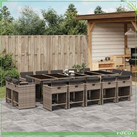 Ensemble à manger de jardin - 7291712415661 - 14 places - Résine tressée gris - Coussins amovibles (1/5)
