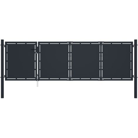 Vidaxl – Portail fer et acier 350x100 cm – Couleur anthracite – Poteaux robustes et charnières inclus – Sécurisé pour jardin et patio